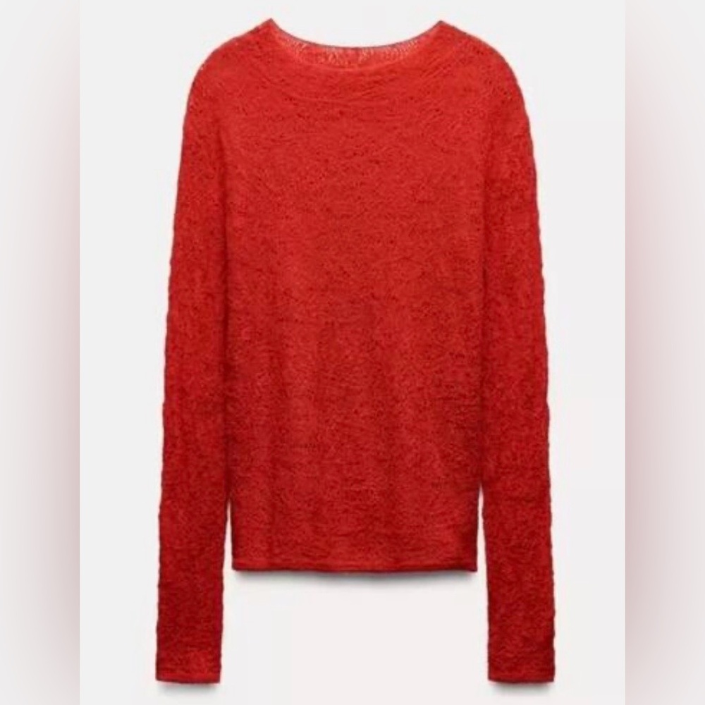 ZARA-ALPACA AND WOOL BLEND POINTELLE KNIT SWEATER